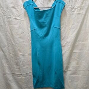 St. John Collection Knit Dress Sleeveless Aqua Blue Size 12 USA‎ Made Cross Back